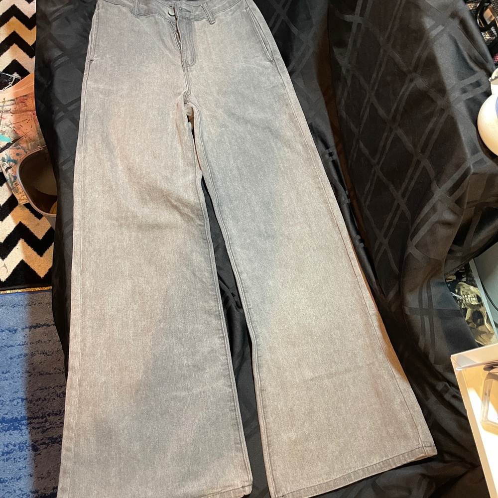 Gray wide leg jeans